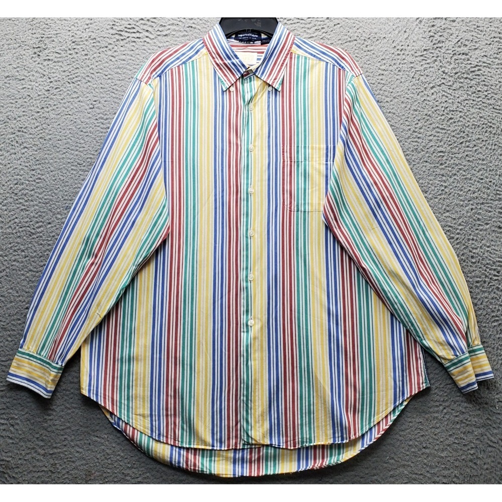 Vtg Kaps Shirt Mens Large Multi Striped Long Sleeve Button Down USA Tailored‎